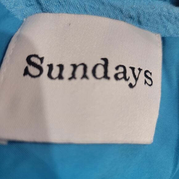 Sundays Tie Shoulder Midi Dress Blue Cutouts Midriff Hemp Slit Two Piece Small - Picture 7 of 12